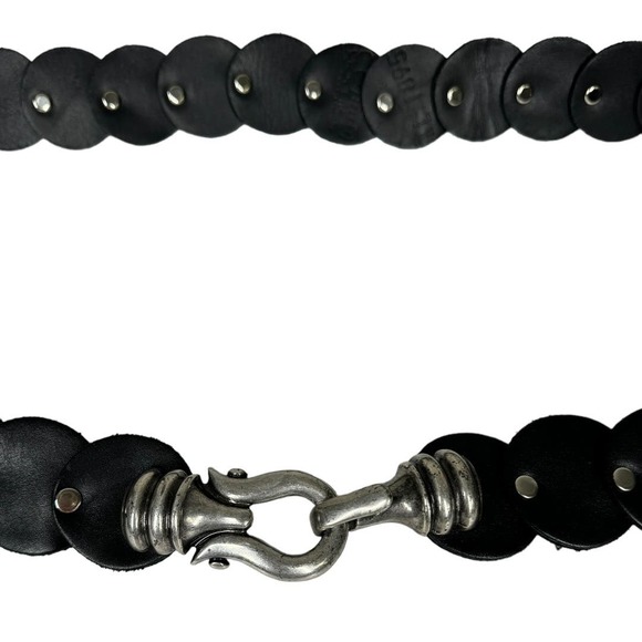 BB Simon Black Leather Belt XL Disc Grommet Stud Biker Moto Edgy Grunge - Picture 2 of 7